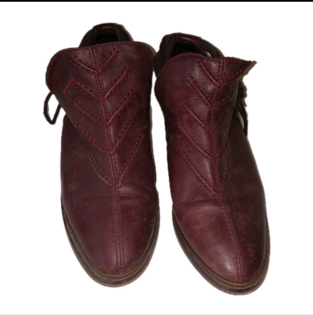 Free People Burgundy Leather Booties 37/ 6.5